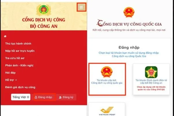 Truy cập vào Cổng dịch vụ công