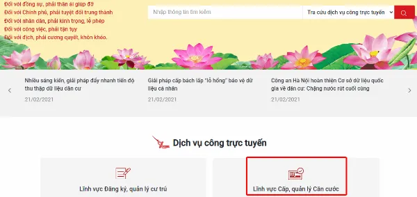 Chọn lĩnh vực cấp thẻ căn cước