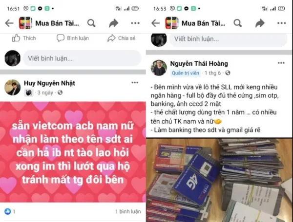 Hình ảnh quảng cáo dịch vụ “trọn gói” tài khoản ngân hàng