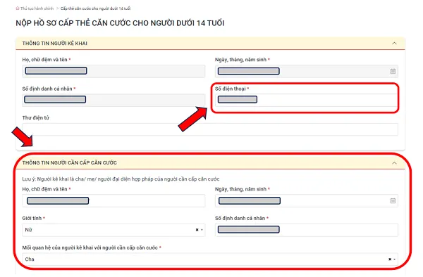 Mẫu form thông tin trẻ cần cấp thẻ