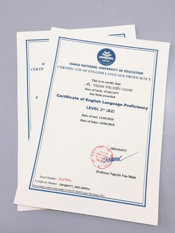 Dịch vụ làm chứng chỉ A2 tại Giáo Dục Học Vấn