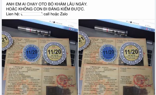 Hình ảnh quảng cáo dịch vụ làm tem đăng kiểm giả trên mạng