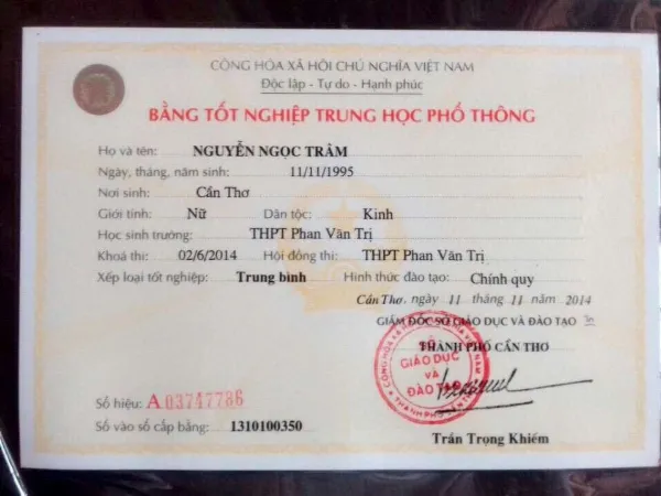 Bằng Lớp 12 THPT Cấp 3