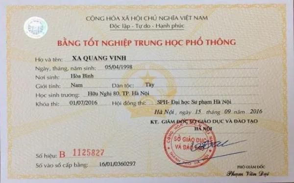 Bằng cấp 3 phôi thật