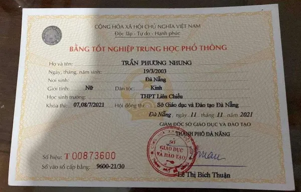Bằng tốt nghiệp cấp 3 THPT tại Đà Nẵng