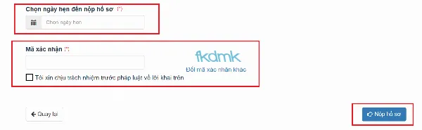 Lựa chọn lịch hẹn nộp hồ sơ