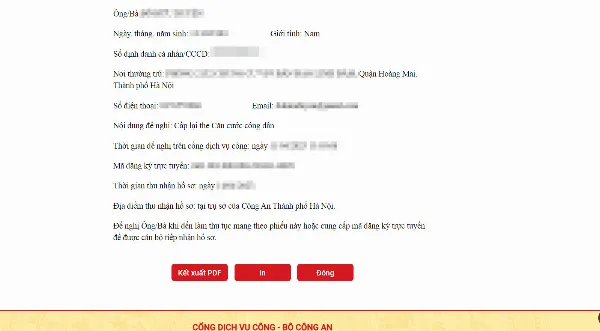 Giấy hẹn trả được tạo từ hệ thống.
