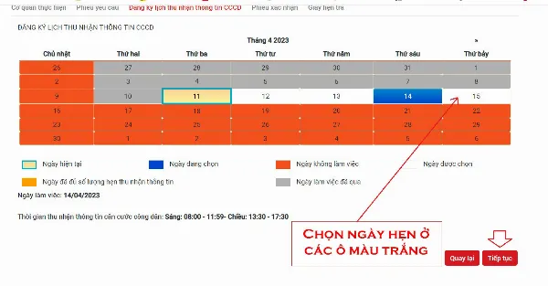 Chọn lịch hẹn phù hợp để hoàn tất hồ sơ