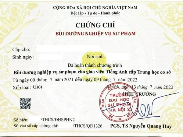 Chứng chỉ nghiệp vụ sư phạm THCS