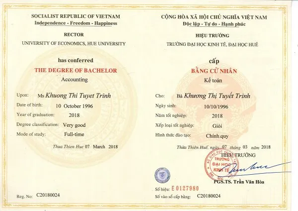 Bằng cấp uy tín đáp ứng mọi yêu cầu công việc