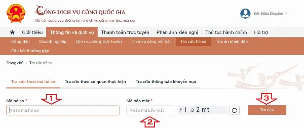 Nhập thông tin mã hồ sơ