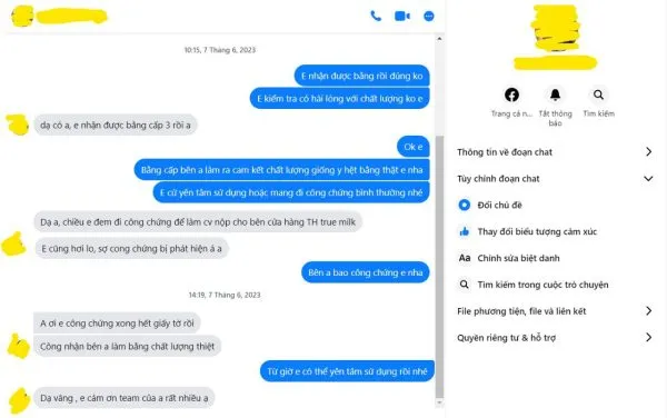 Feedback nhận bằng cấp 3 thực tế
