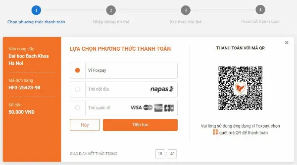 Hình 3: Giao diện thanh toán lệ phí