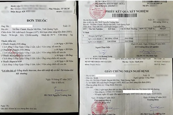 Trọn gói ba giấy tờ bệnh viện giả với giá 400.000 đồng - Ảnh: KHẮC HIẾU