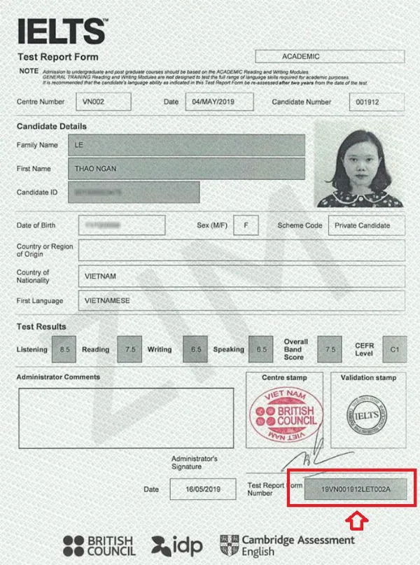 Hình 2: Mẫu minh họa giao diện quy đổi IELTS
