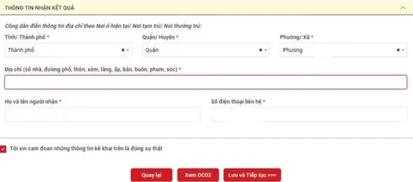 Chọn nơi cấp thẻ và địa chỉ nhận thẻ