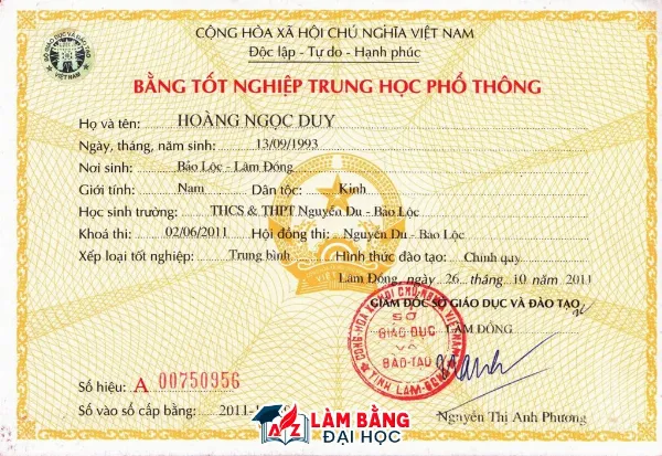 Phôi bằng cấp 3 chính xác, đảm bảo độ tin cậy