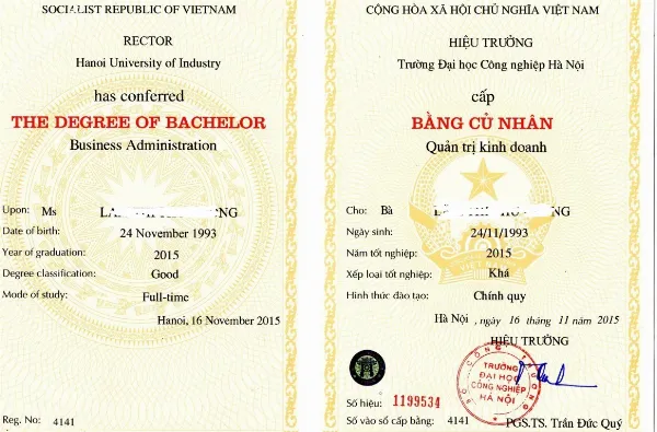Mẫu bằng đại học uy tín